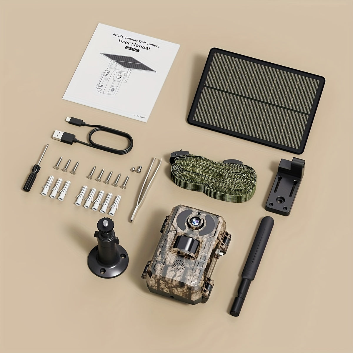 4G LTE Solar Trail Camera package contents