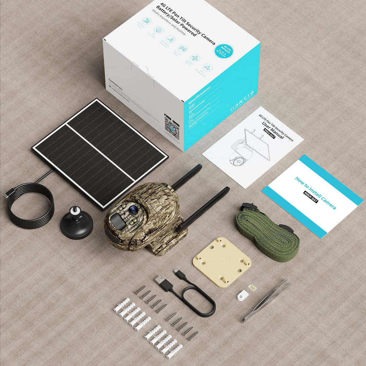 4G LTE Solar Security Camera – Camouflage package contents